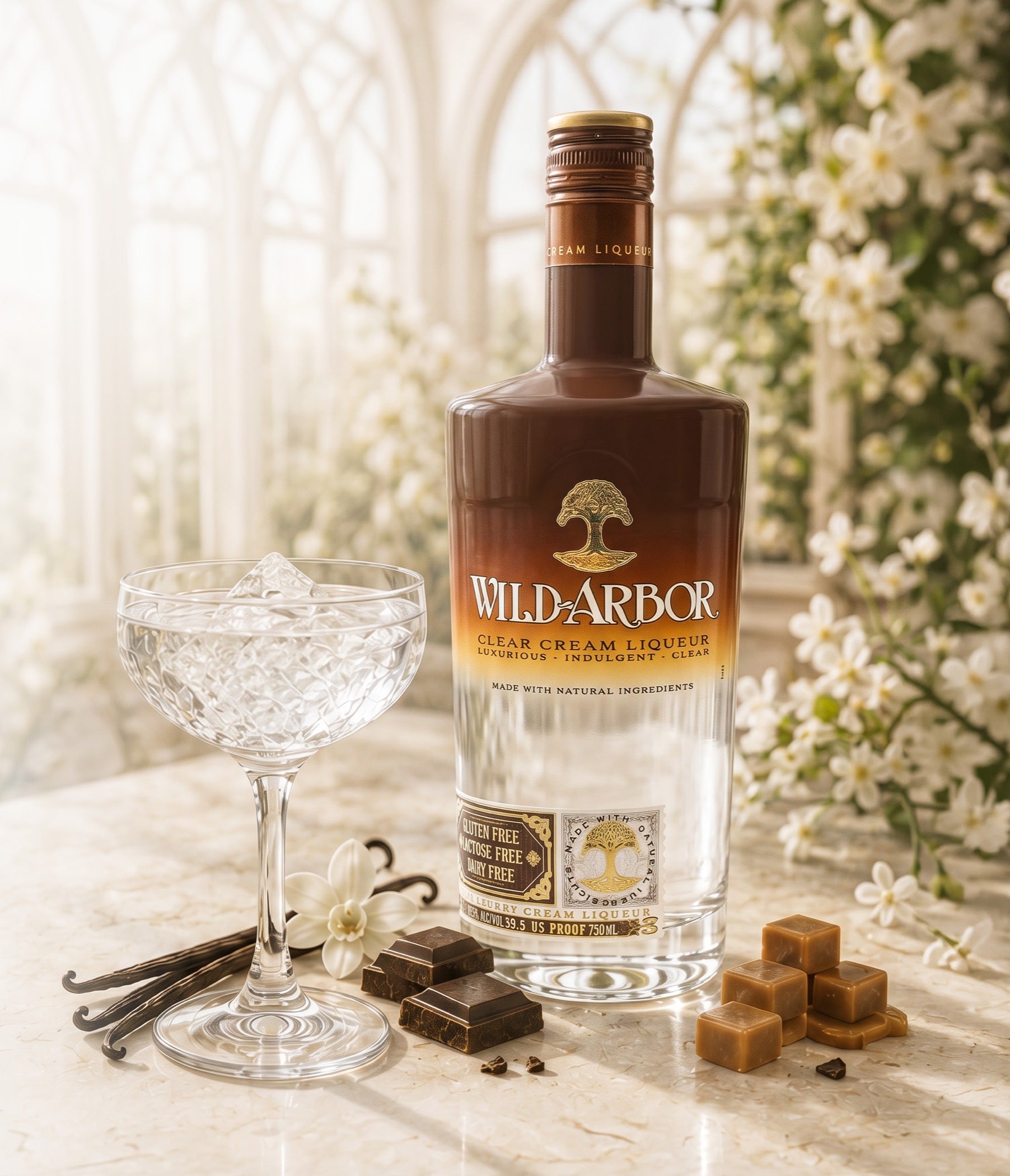 Wild-Arbor Original clear cream liqueur with a clear serve, vanilla, chocolate and caramel